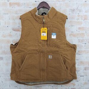 NWT Carhartt Women's Relaxed Fit Washed Duck Sherpa-lined Mock Vest Jacket XXL